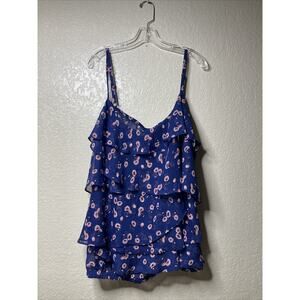 TORRID Sheer Layered Ruffle Blouse Size 4 Purple Pink Floral Spaghetti Straps